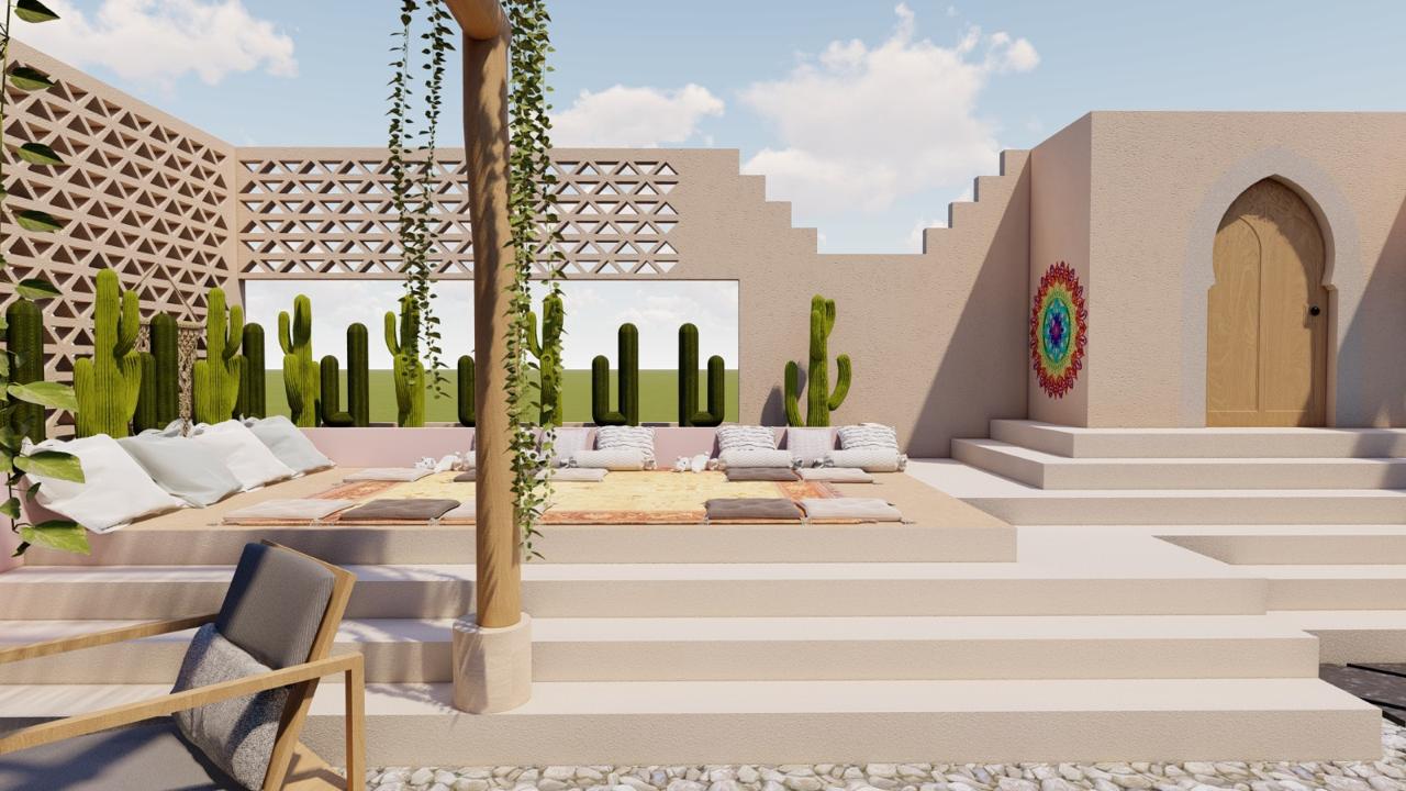 Outdoor relaxation terrace with loungers